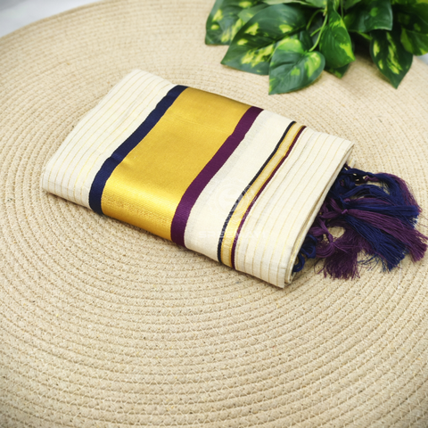Special Quality Settumund
Golden Tissue
Double Coloured Full Gold Stripes
With  Kunjalam
Settumund 2.80