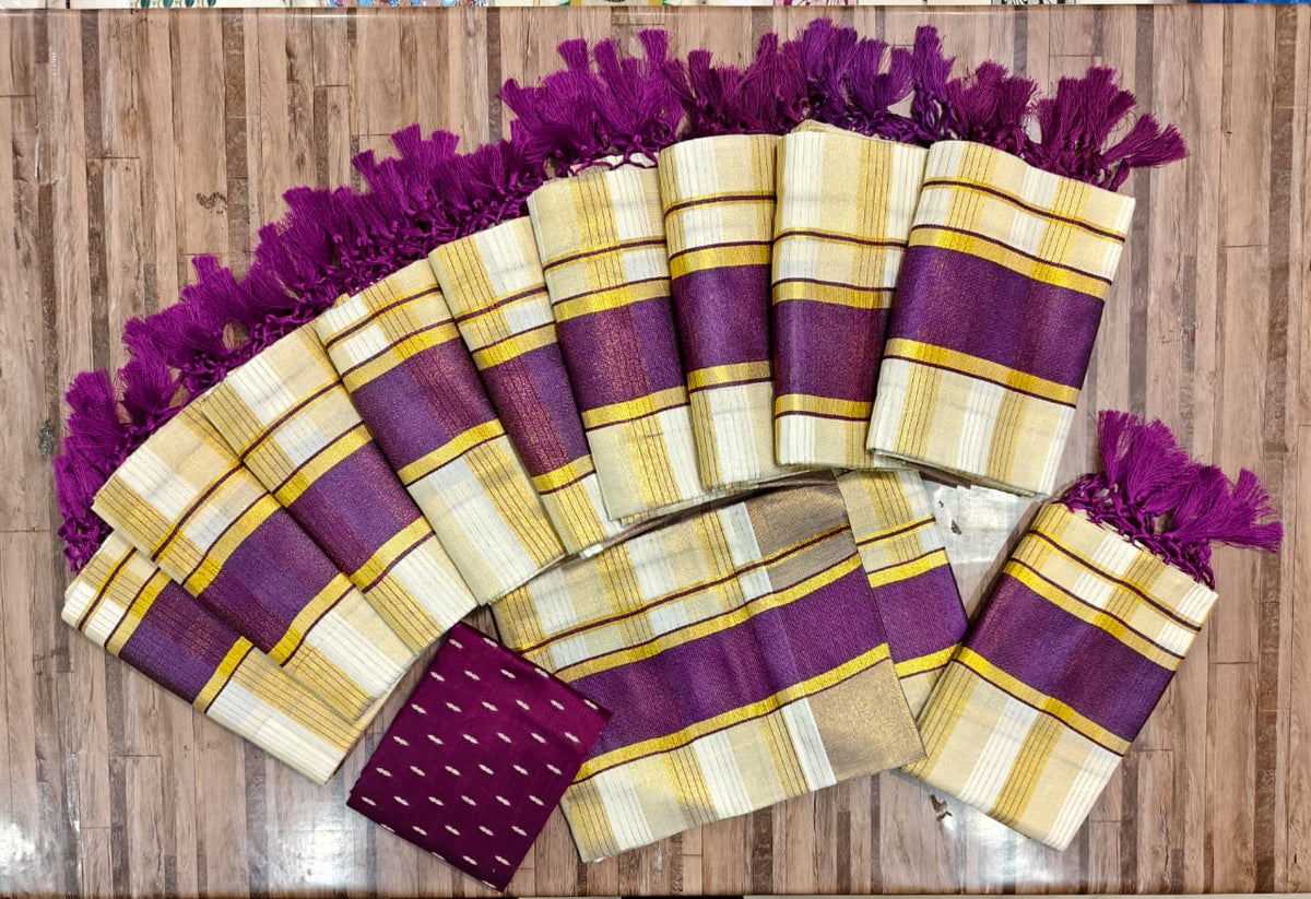 *2×3 TISSUE CHECKED SETMUNDU WITH TUSSELS*