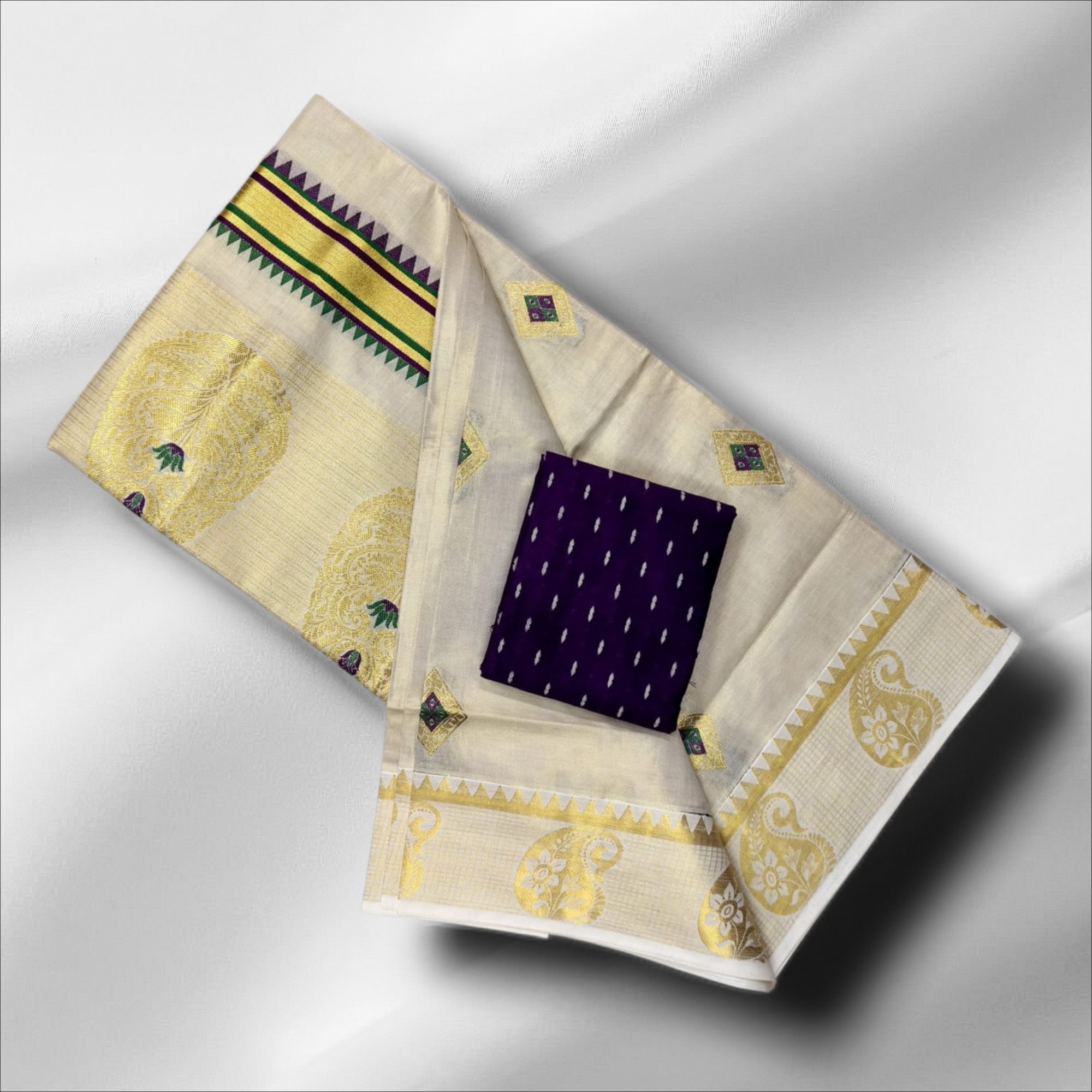 Tissue Multi Colour Self Putta Work Set Saree With Blouse