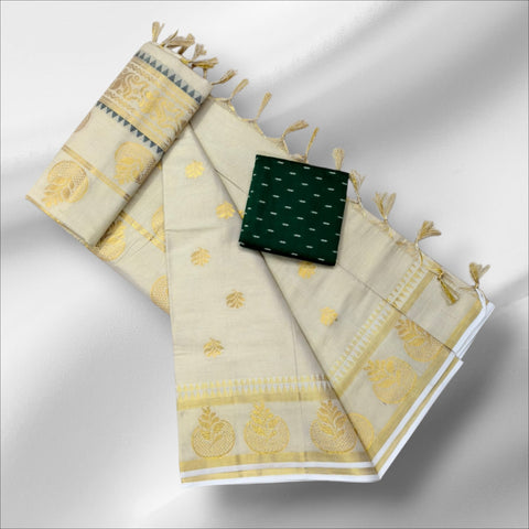 Tissue Full Body Self Putta Work SetSaree with Blouse