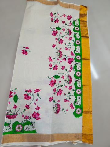 Cotton Kasav Lotus Printed Saree