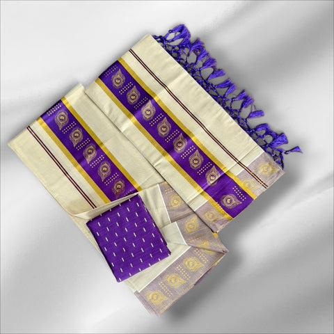 CLR Tissue Golden Print Setmundu With Blouse
