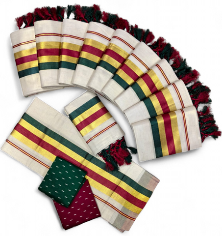 TISSUE FANCY SETMUNDU WITH TUSSELS WITH BLOUSE