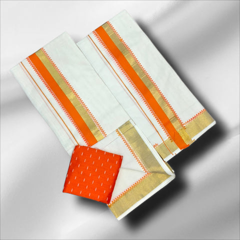 2×2 Cotton Half & Half Fancy Temple Print Setmundu With Blouse