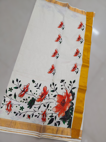 Cotton Kasav Flower Printed Saree