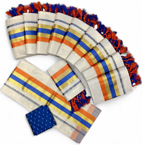 TISSUE FANCY SETMUNDU WITH TUSSELS WITH BLOUSE