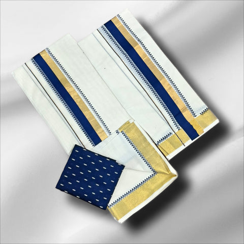 2×2 Cotton Half & Half Fancy Temple Print Setmundu With Blouse