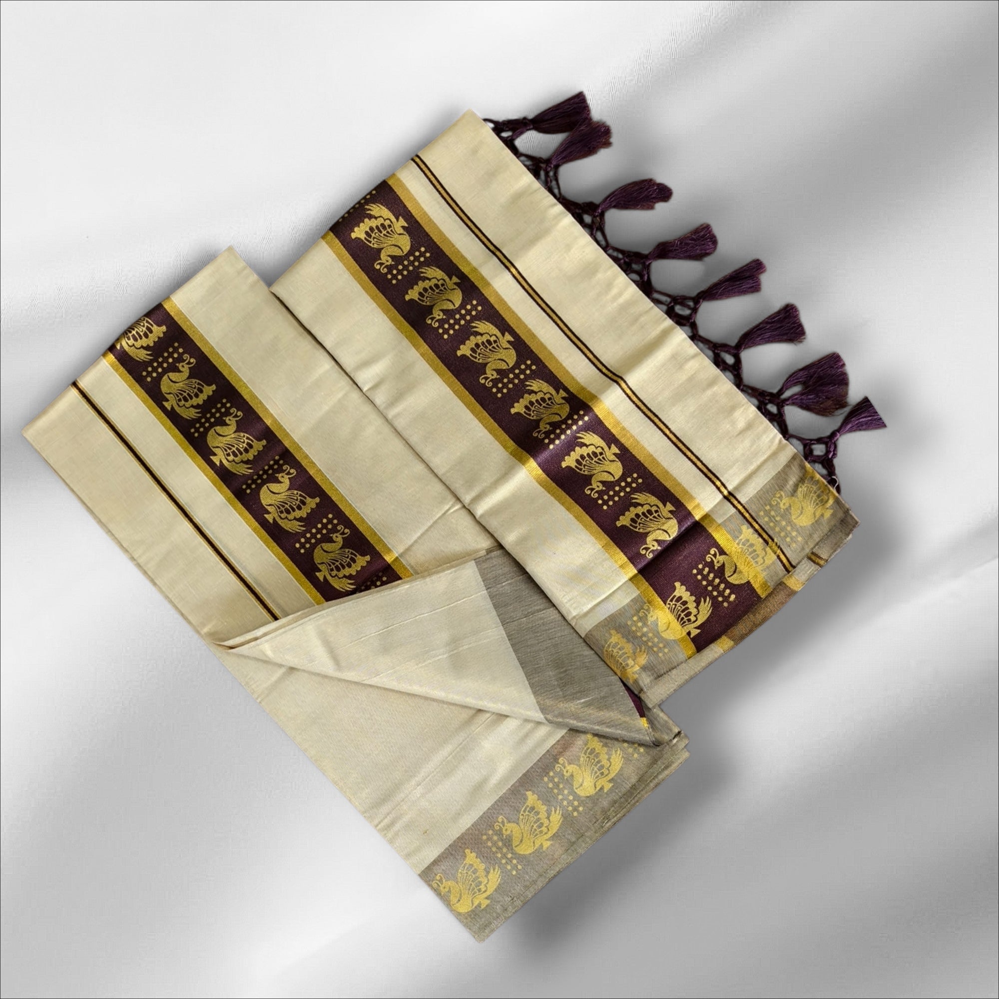 CLR Tissue Golden Print Setmundu With Blouse
