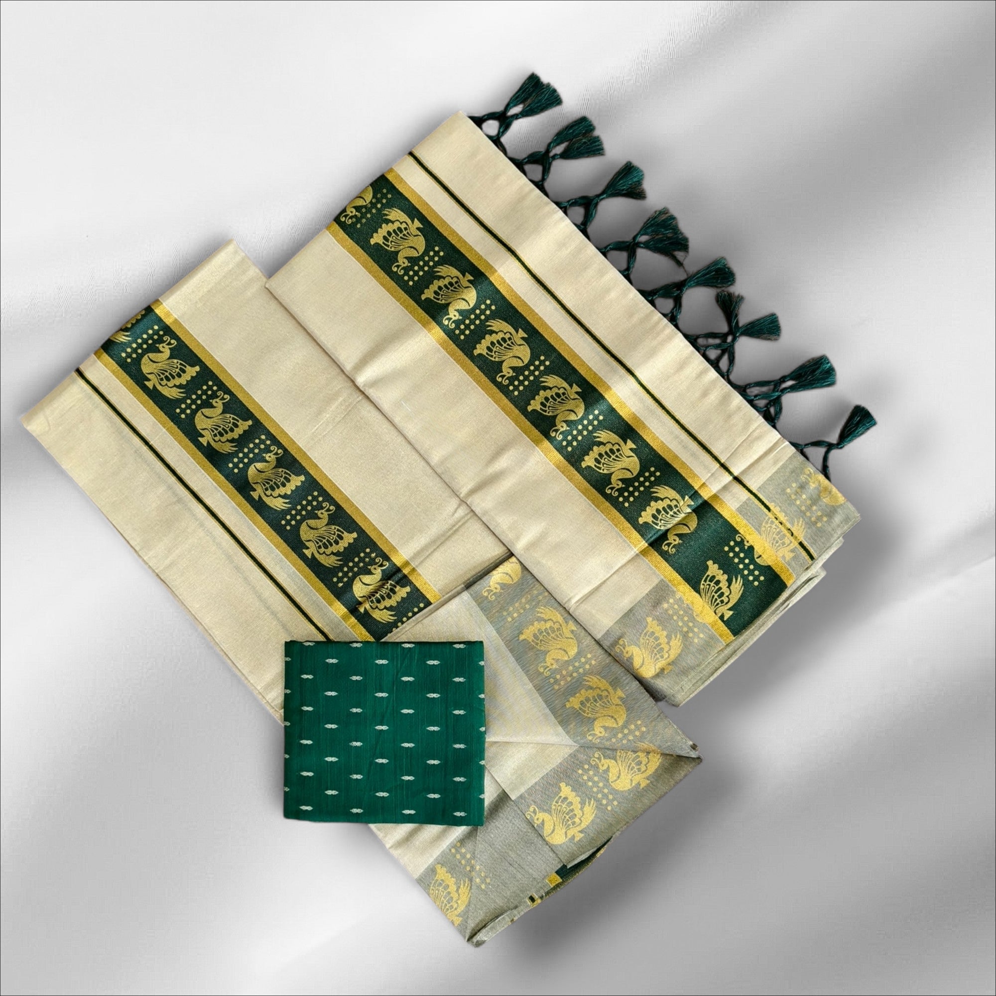 CLR Tissue Golden Print Setmundu With Blouse