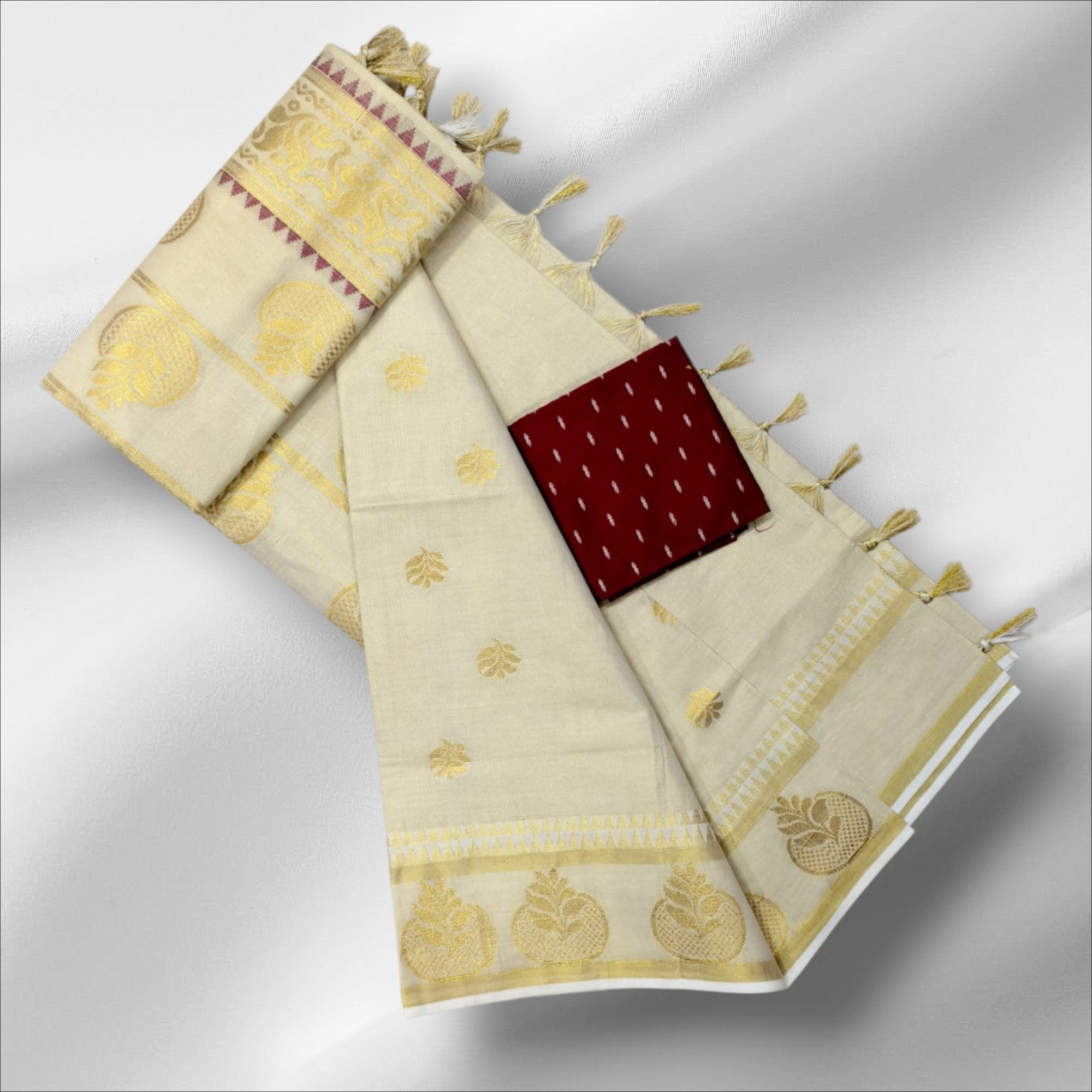 Tissue Full Body Self Putta Work SetSaree with Blouse