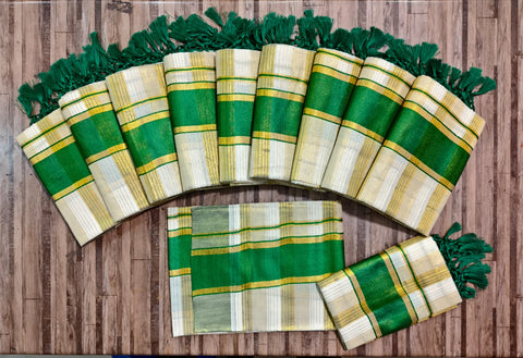 *2×3 TISSUE CHECKED SETMUNDU WITH TUSSELS*